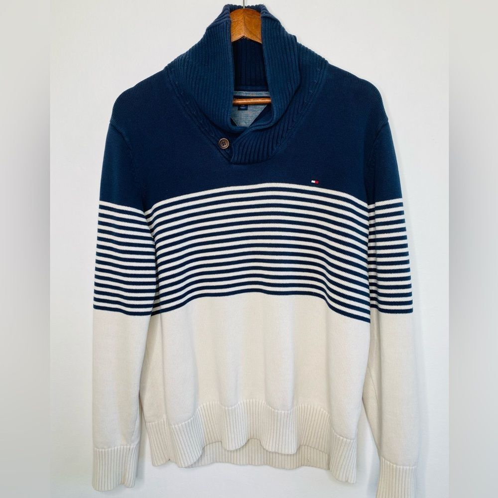 Tommy Hilfiger Cowl neck Sweater Striped Navy blue Size Large
